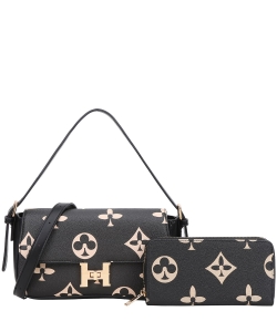 2in1 Print Fashion Satchel With Wallet Set SY-9107W BLACK